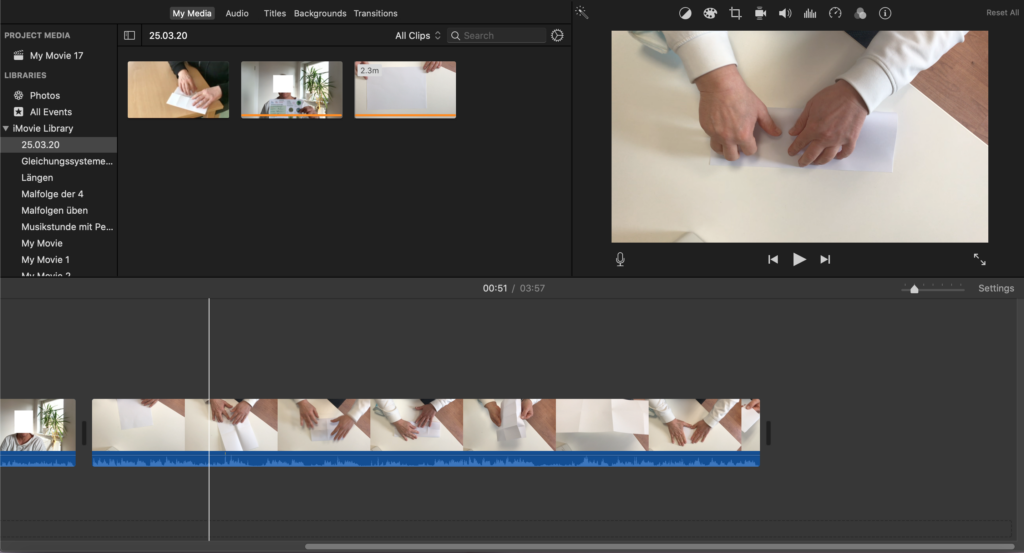 Mit iMovie können Videos erstellt und bearbeitet werden (Screenshot in der iMovie App)