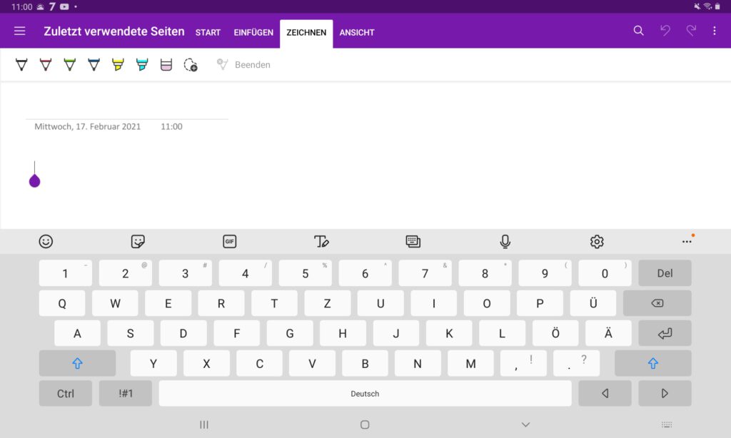 Screenshot von Microsoft OneNote auf einem Android Tablet