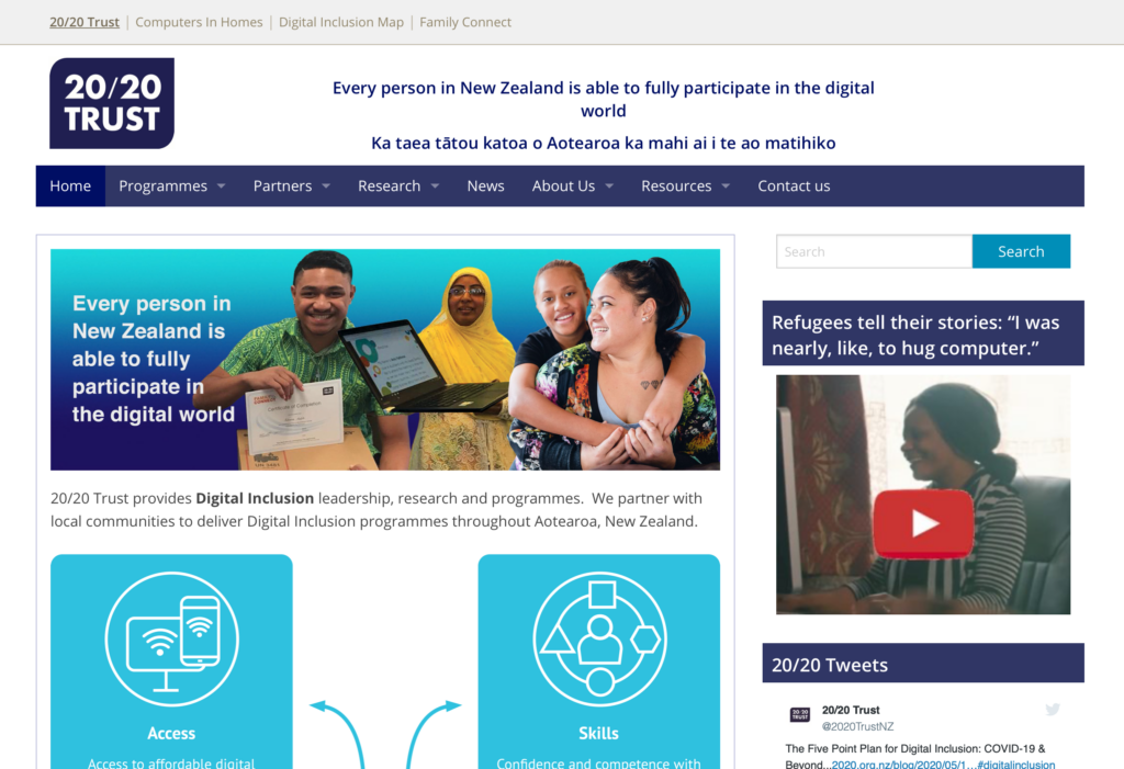 Homepage des 20/20 Trust, der sich für digitale Inklusion einsetzt
