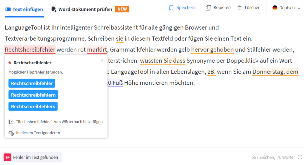 Screenshot Chrome Extension: LanguageTool