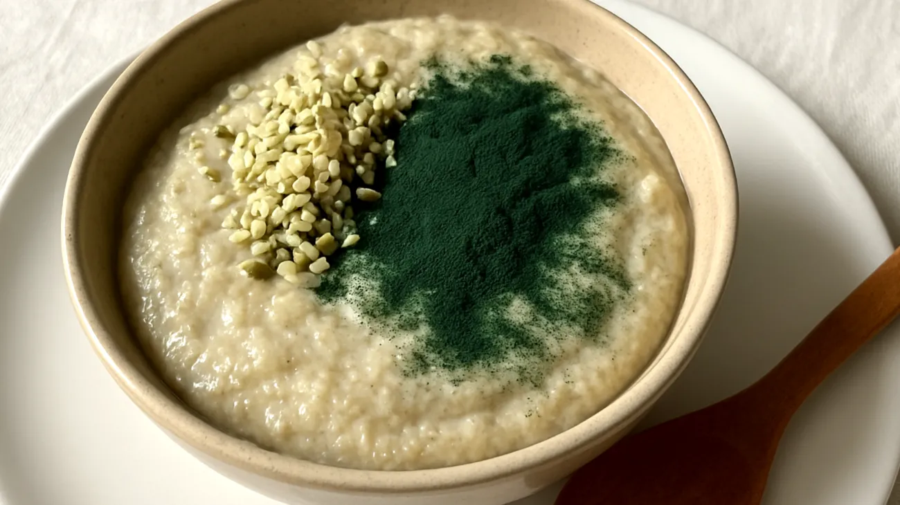 Amaranth-Pudding mit Hanfsamen und Spirulina"